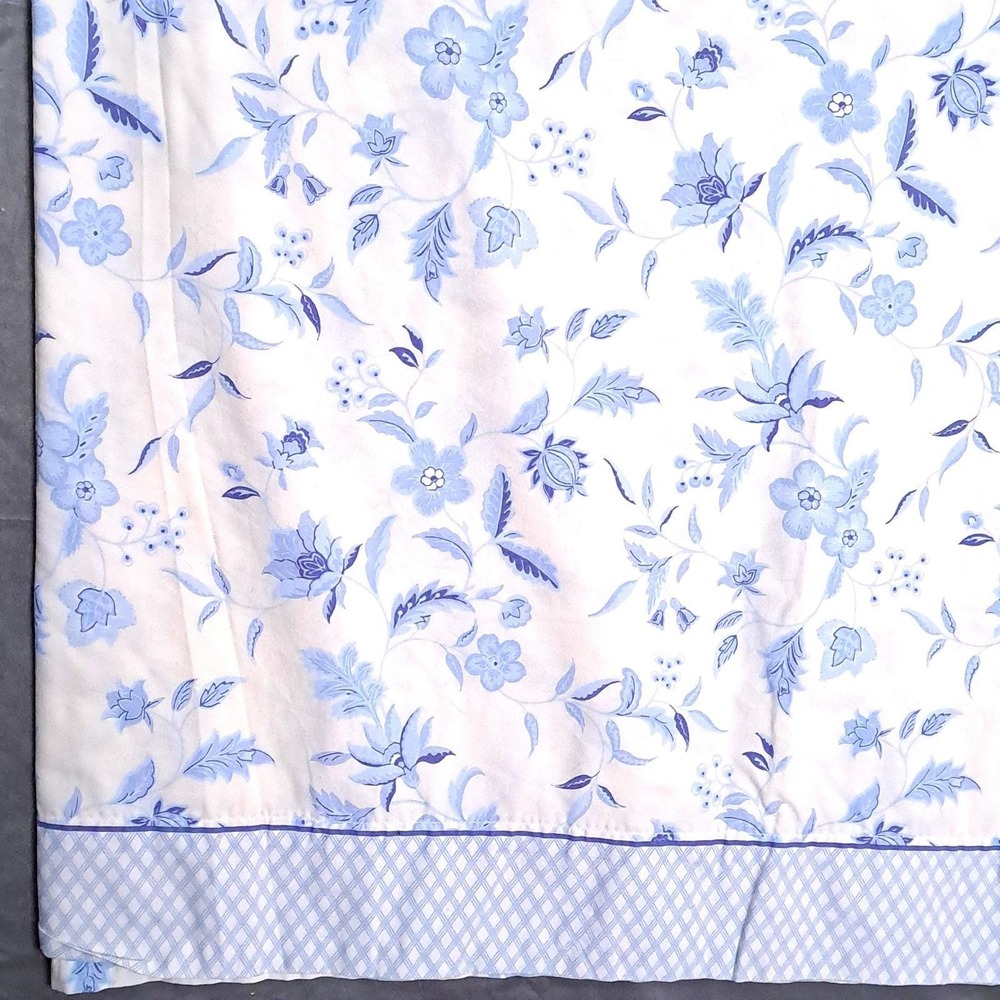 Vintage Floral Flat Bed Sheet Twin Blue White Vintage Toile Cottagecore Fabric